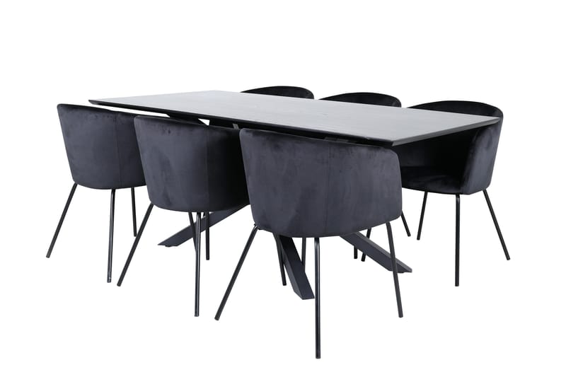 Piazza Matgrupp 180 cm Rektangulär med 6 Berit stolar, Svart