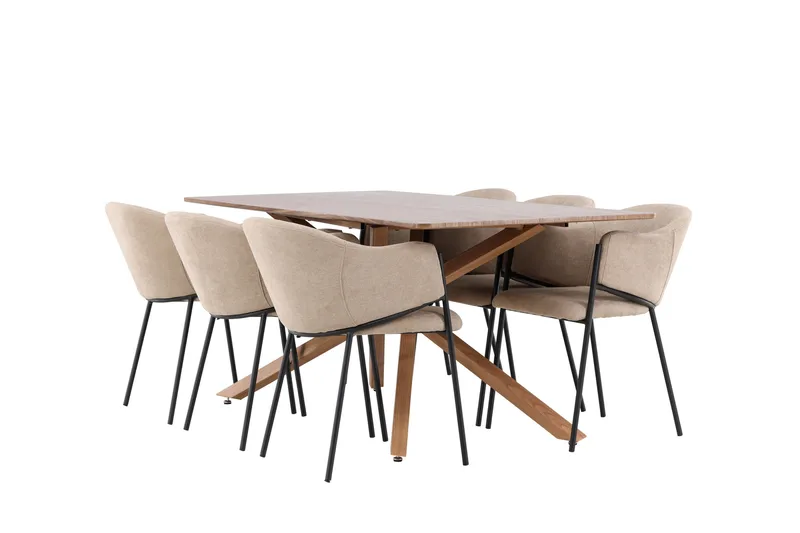 Piazza Matgrupp 180 cm Rektangulär med 6 Evelina stolar, Mocca/Beige