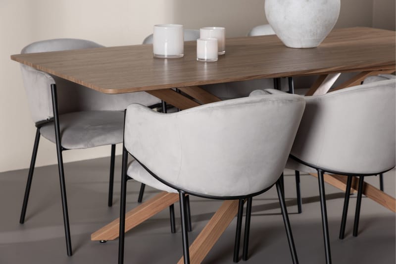 Piazza Matgrupp 180 cm Rektangulär med 6 Evelina stolar - Mocca/Grå - Möbler - Bord & matgrupper - Matgrupper