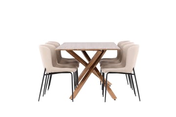 Piazza Matgrupp 180 cm Rektangulär med 6 Modesto stolar - Mocca/Beige - Möbler - Bord & matgrupper - Matgrupper
