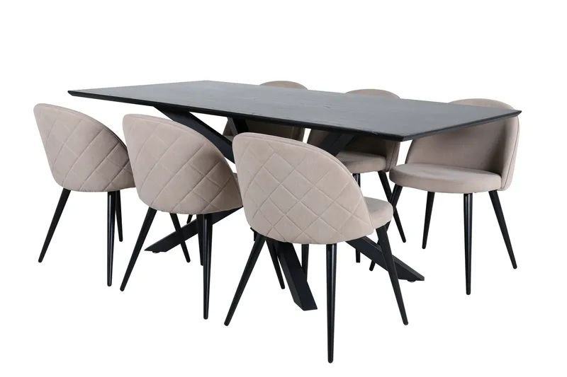 Piazza Matgrupp 180 cm Rektangulär med 6 Velvet stolar - Beige - Möbler - Bord & matgrupper - Matgrupper