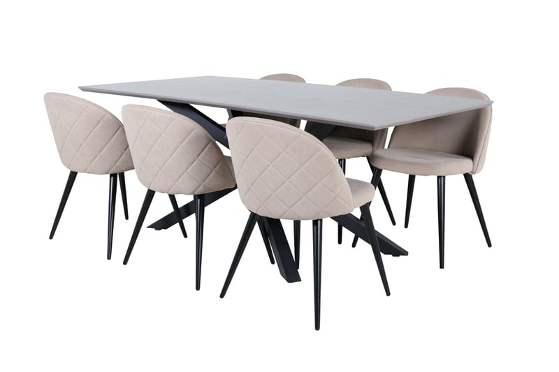 Piazza Matgrupp 180 cm Rektangulär med 6 Velvet stolar, Beige