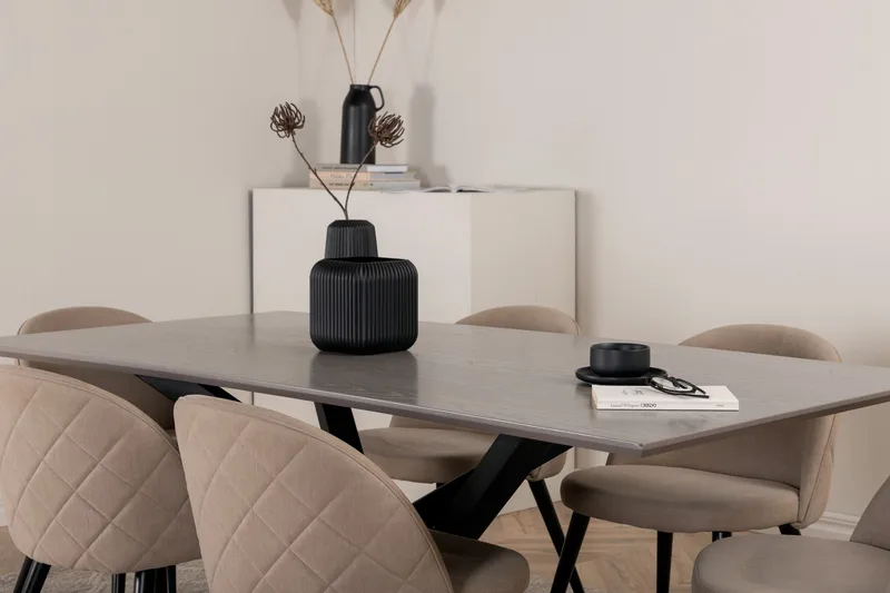 Piazza Matgrupp 180 cm Rektangulär med 6 Velvet stolar - Beige - Möbler - Bord & matgrupper - Matgrupper