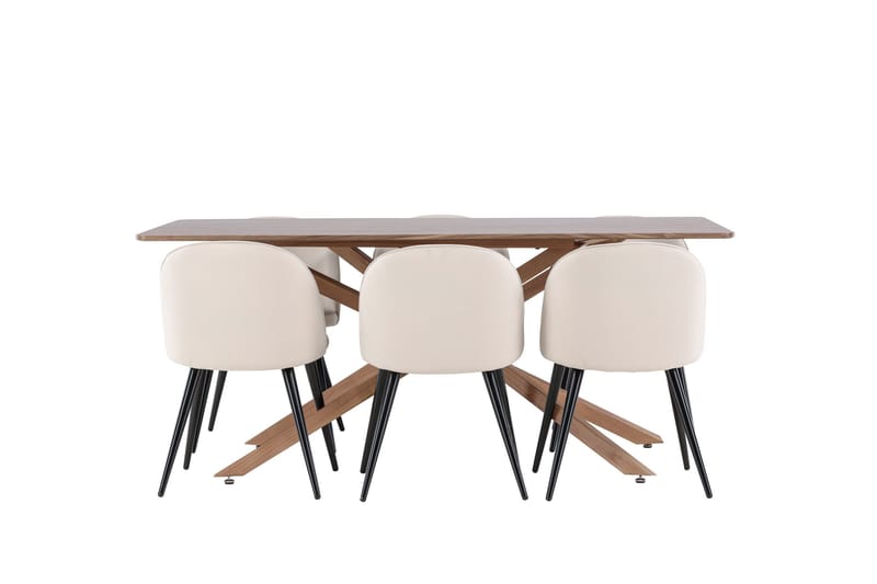 Piazza Matgrupp 180 cm Rektangulär med 6 Velvet stolar - Mocca/Beige - Möbler - Bord & matgrupper - Matgrupper
