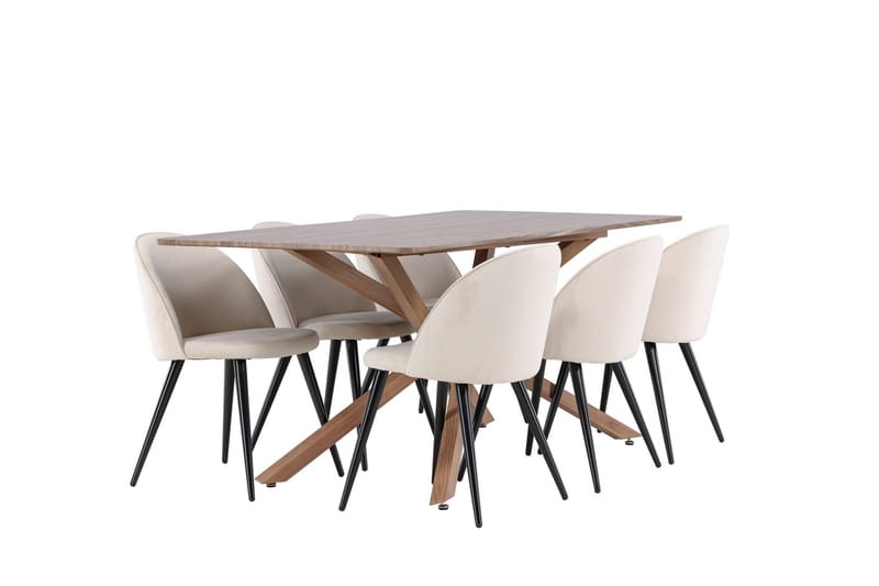 Piazza Matgrupp 180 cm Rektangulär med 6 Velvet stolar - Mocca/Beige - Möbler - Bord & matgrupper - Matgrupper
