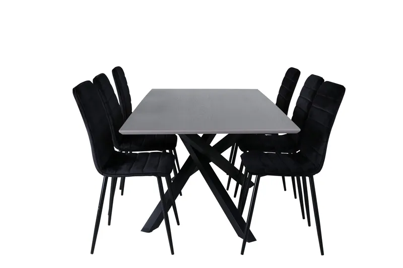 Piazza Matgrupp 180 cm Rektangulär med 6 Windu stolar, Svart