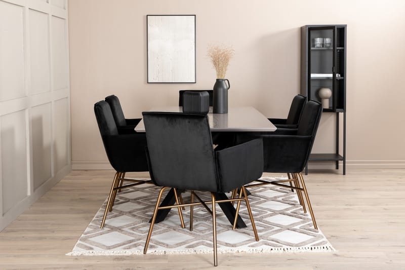 Piazza Matgrupp 180 cm Rektangulär med 6 Petra stolar, Svart