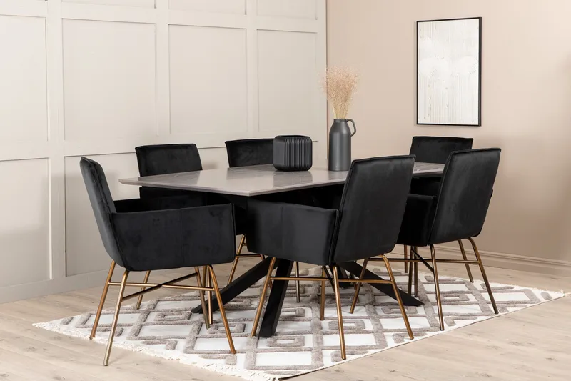 Piazza Matgrupp 180 cm Rektangulär med 6 Petra stolar - Svart - Möbler - Bord & matgrupper - Matgrupper