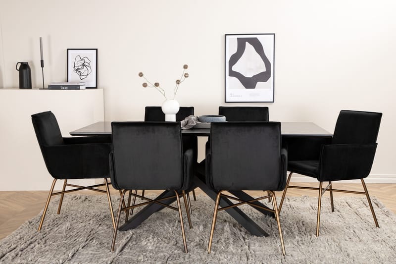 Piazza Matgrupp 180 cm Rektangulär med 6 Petra stolar - Svart - Möbler - Bord & matgrupper - Matgrupper