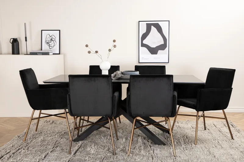 Piazza Matgrupp 180 cm Rektangulär med 6 Petra stolar - Svart - Möbler - Bord & matgrupper - Matgrupper