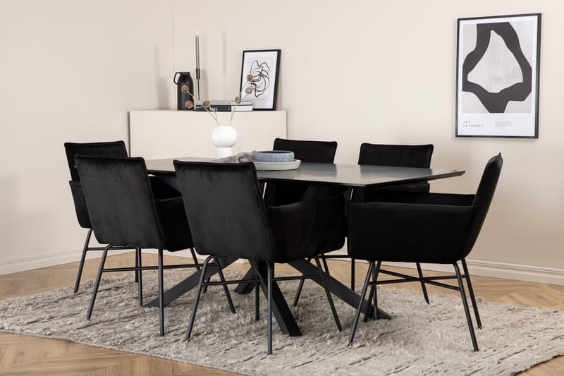 Piazza Matgrupp 180 cm Rektangulär med 6 Petra stolar - Svart - Möbler - Bord & matgrupper - Matgrupper