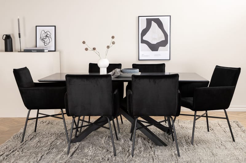 Piazza Matgrupp 180 cm Rektangulär med 6 Petra stolar - Svart - Möbler - Bord & matgrupper - Matgrupper