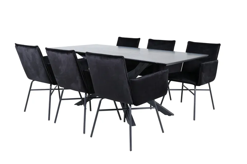 Piazza Matgrupp 180 cm Rektangulär med 6 Petra stolar - Svart - Möbler - Bord & matgrupper - Matgrupper