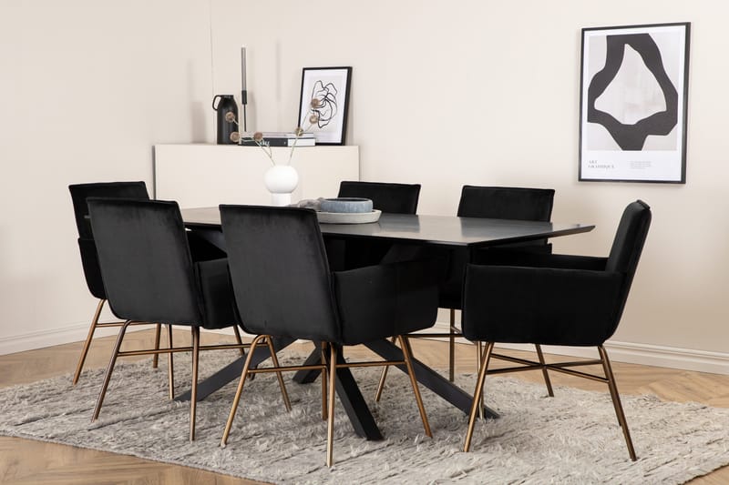 Piazza Matgrupp 180 cm Rektangulär med 6 Petra stolar - Svart - Möbler - Bord & matgrupper - Matgrupper