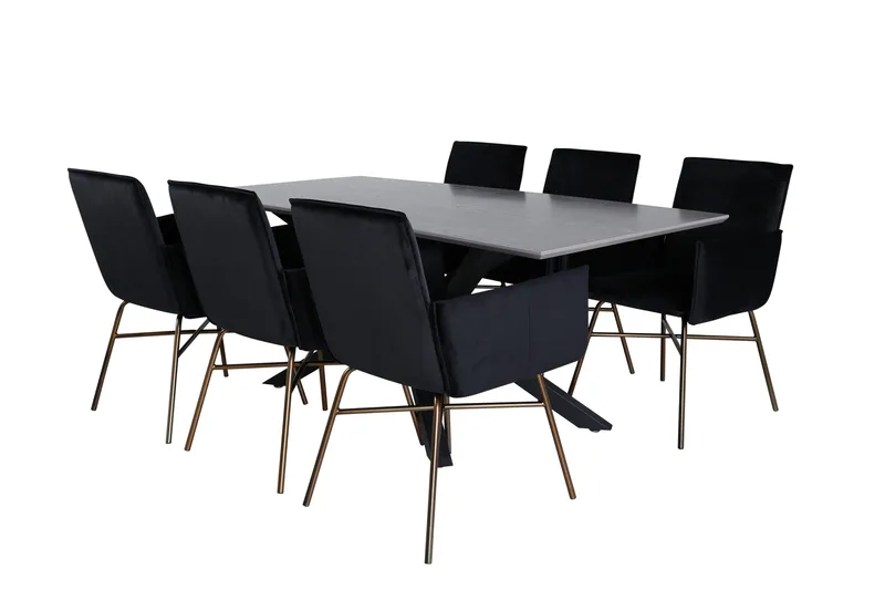 Piazza Matgrupp 180 cm Rektangulär med 6 Petra stolar - Svart - Möbler - Bord & matgrupper - Matgrupper