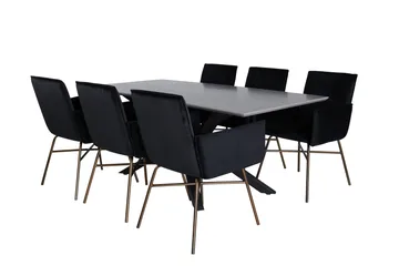 Piazza Matgrupp 180 cm Rektangulär med 6 Petra stolar - Svart - Möbler - Bord & matgrupper - Matgrupper
