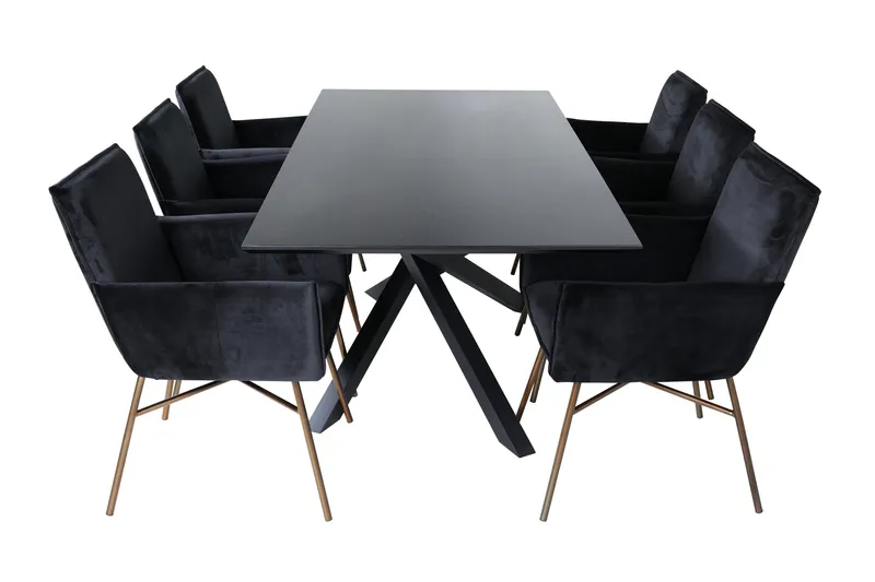 Piazza Matgrupp 180 cm Rektangulär med 6 Petra stolar - Svart - Möbler - Bord & matgrupper - Matgrupper