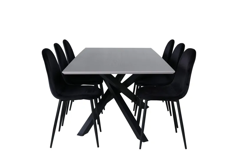 Piazza Matgrupp 180 cm Rektangulär med 6 Polar stolar, Svart