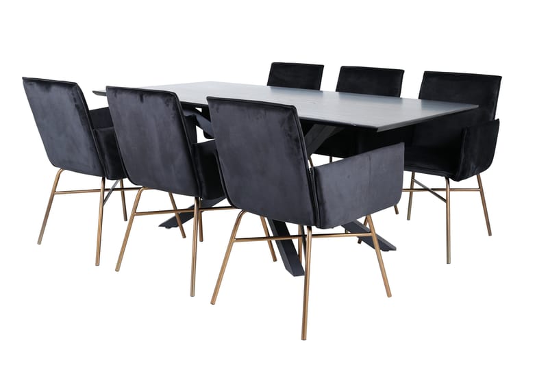 Piazza Matgrupp 180 cm Rektangulär med 6 Petra stolar, Svart