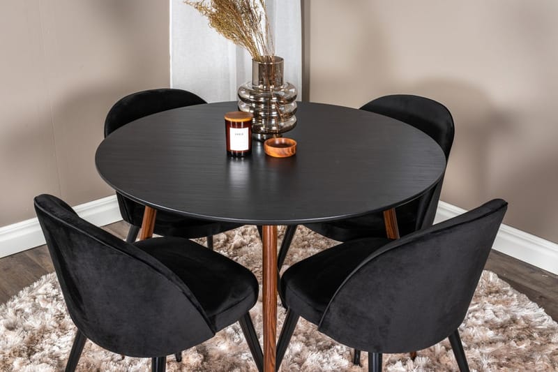 Plaza Matbord Runt med 4 Velvet Köksstol Sammet - Möbler - Bord & matgrupper - Matgrupper