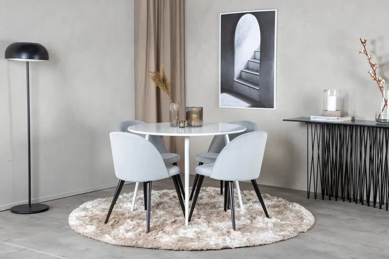 Plaza Matbord Runt med 4 Velvet Matstol Manchester