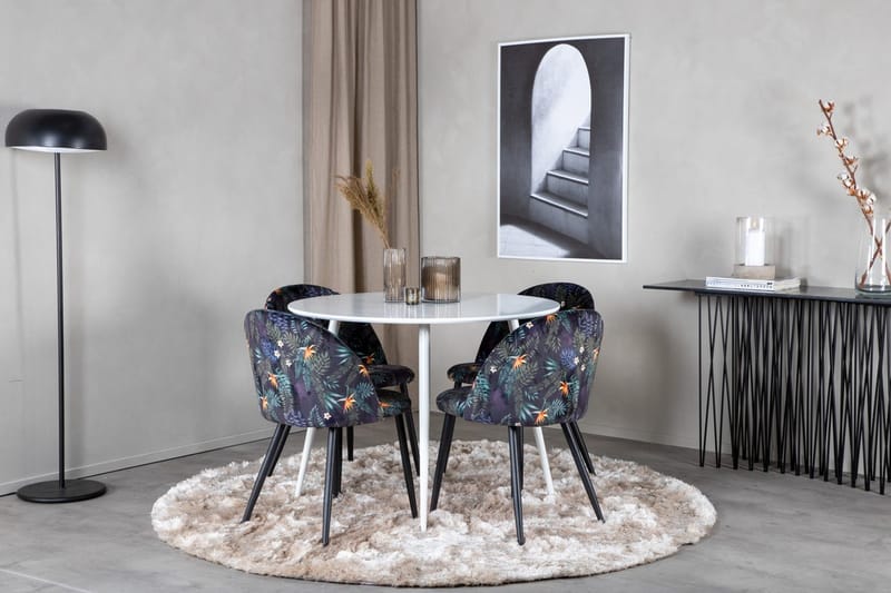 Plaza Matbord Runt med 4 Velvet Matstol