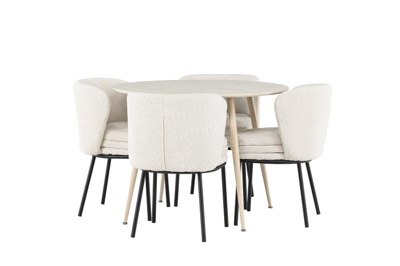 Plaza Matgrupp 100 cm Rund med 4 Agnes stolar - Whitewash/Vit - Möbler - Bord & matgrupper - Matgrupper