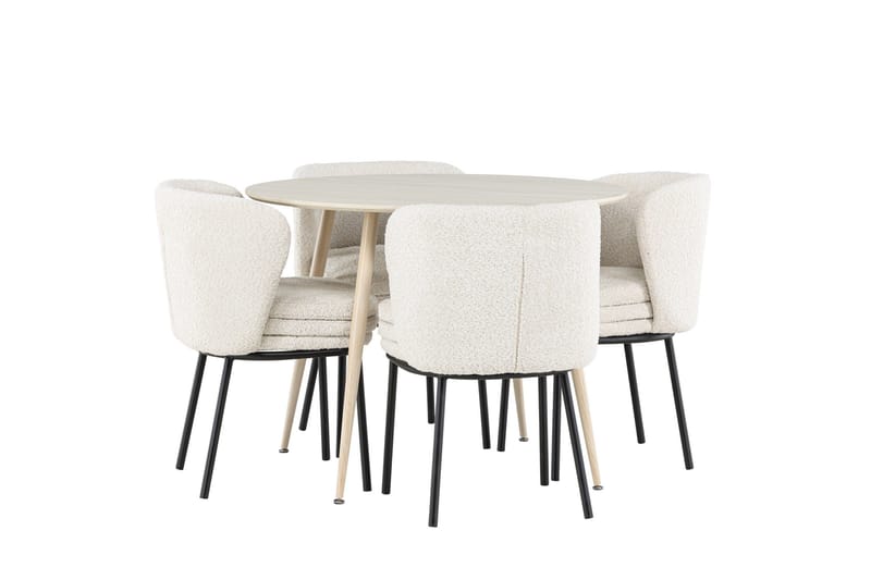 Plaza Matgrupp 100 cm Rund med 4 Agnes stolar - Whitewash/Vit - Möbler - Bord & matgrupper - Matgrupper