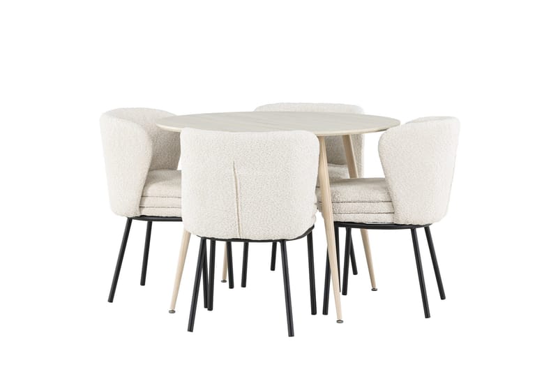 Plaza Matgrupp 100 cm Rund med 4 Agnes stolar - Whitewash/Vit - Möbler - Bord & matgrupper - Matgrupper