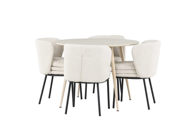 Plaza Matgrupp 100 cm Rund med 4 Agnes stolar - Whitewash/Vit - Möbler - Bord & matgrupper - Matgrupper