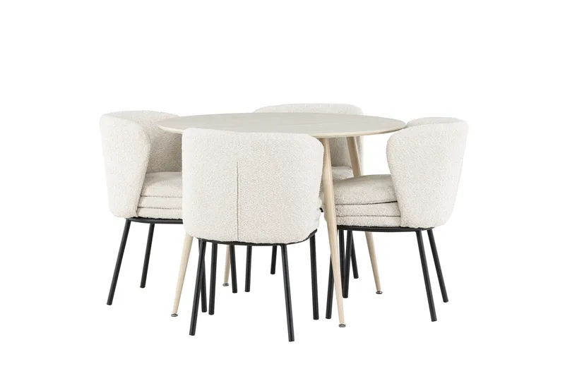 Plaza Matgrupp 100 cm Rund med 4 Agnes stolar, Whitewash/Vit
