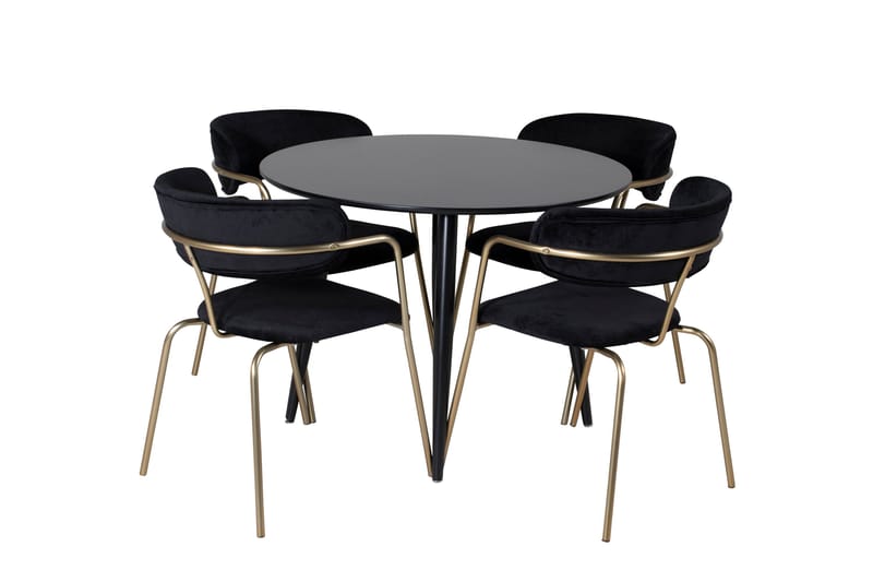 Plaza Matgrupp 100 cm Rund med 4 Arrow stolar, Svart/Guld