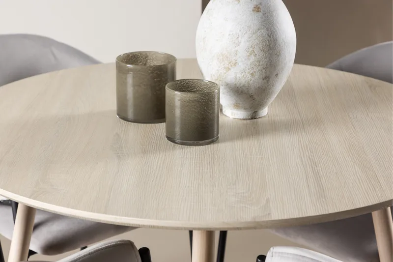 Plaza Matgrupp 100 cm Rund med 4 Evelina stolar - Whitewash/Grå - Möbler - Bord & matgrupper - Matgrupper