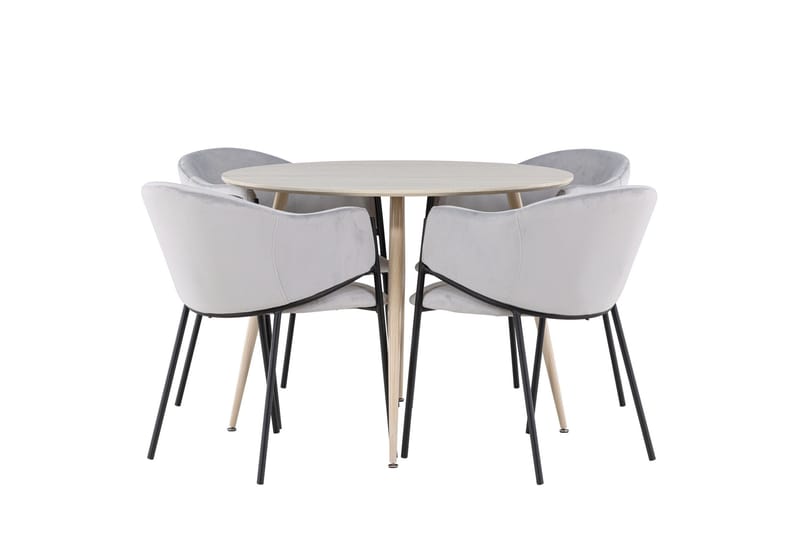 Plaza Matgrupp 100 cm Rund med 4 Evelina stolar - Whitewash/Grå - Möbler - Bord & matgrupper - Matgrupper