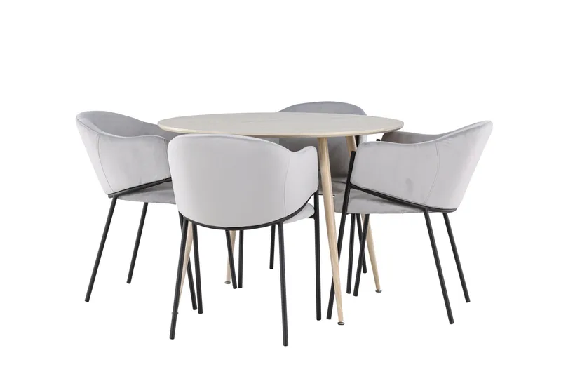 Plaza Matgrupp 100 cm Rund med 4 Evelina stolar - Whitewash/Grå - Möbler - Bord & matgrupper - Matgrupper