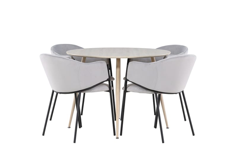 Plaza Matgrupp 100 cm Rund med 4 Evelina stolar - Whitewash/Grå - Möbler - Bord & matgrupper - Matgrupper