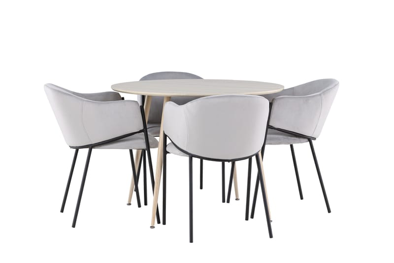 Plaza Matgrupp 100 cm Rund med 4 Evelina stolar - Whitewash/Grå - Möbler - Bord & matgrupper - Matgrupper