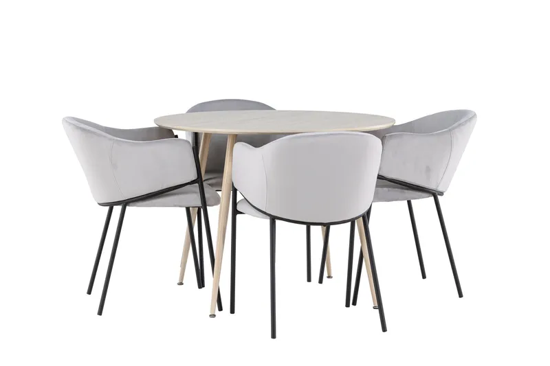 Plaza Matgrupp 100 cm Rund med 4 Evelina stolar - Whitewash/Grå - Möbler - Bord & matgrupper - Matgrupper