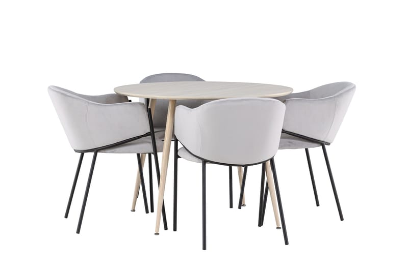 Plaza Matgrupp 100 cm Rund med 4 Evelina stolar - Whitewash/Grå - Möbler - Bord & matgrupper - Matgrupper