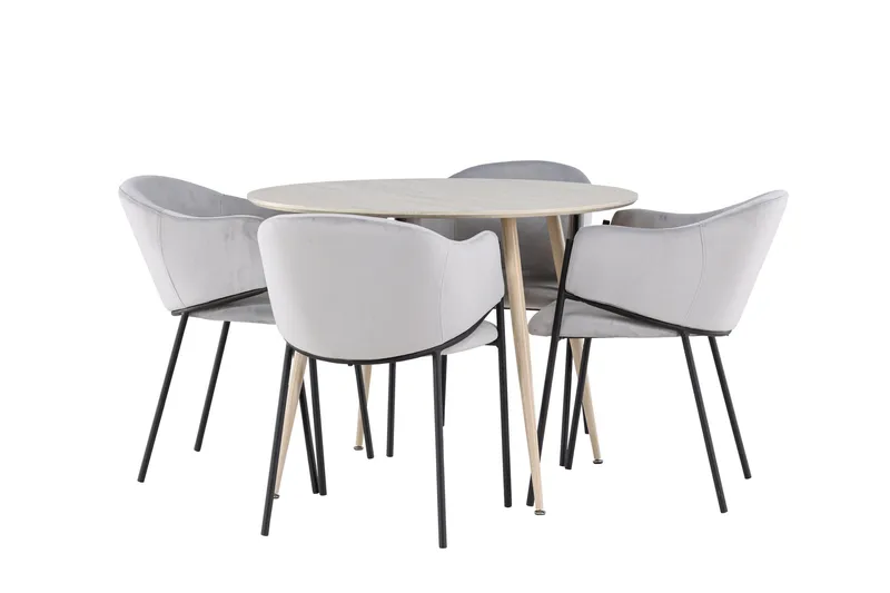 Plaza Matgrupp 100 cm Rund med 4 Evelina stolar - Whitewash/Grå - Möbler - Bord & matgrupper - Matgrupper
