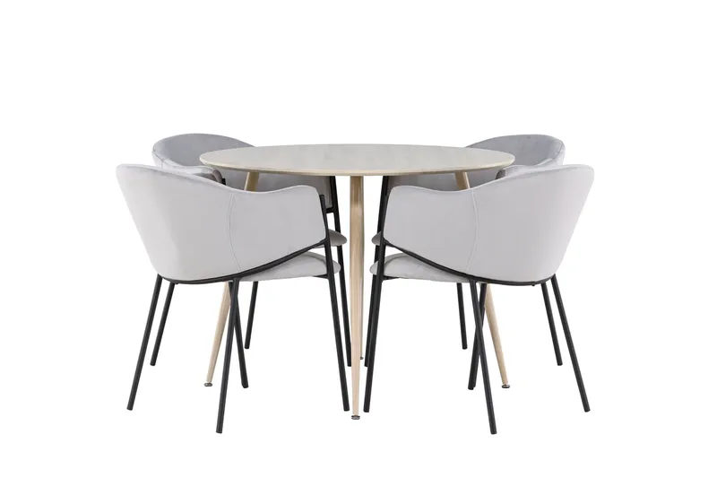 Plaza Matgrupp 100 cm Rund med 4 Evelina stolar - Whitewash/Grå - Möbler - Bord & matgrupper - Matgrupper