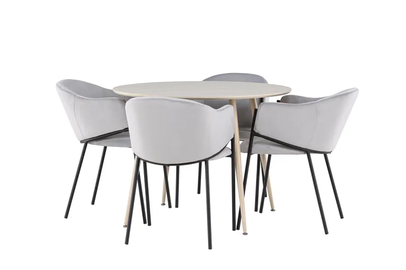 Plaza Matgrupp 100 cm Rund med 4 Evelina stolar, Whitewash/Grå