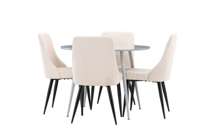 Plaza Matgrupp 100 cm Rund med 4 Leone stolar - Grå/Beige - Möbler - Bord & matgrupper - Matgrupper