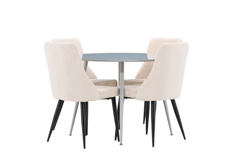 Plaza Matgrupp 100 cm Rund med 4 Leone stolar, Grå/Beige