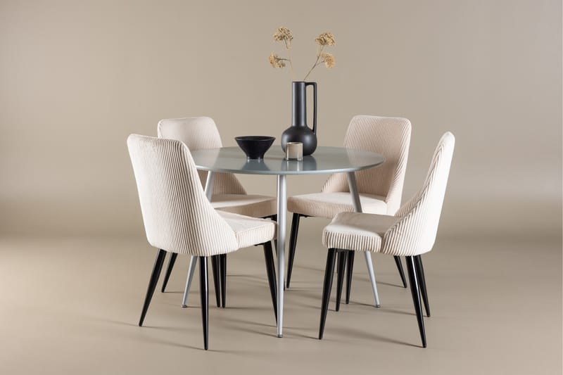 Plaza Matgrupp 100 cm Rund med 4 Leone stolar - Grå/Beige - Möbler - Bord & matgrupper - Matgrupper