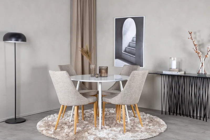 Plaza Matgrupp 100 cm Rund med 4 Leone stolar - Ljusgrå - Möbler - Bord & matgrupper - Matgrupper