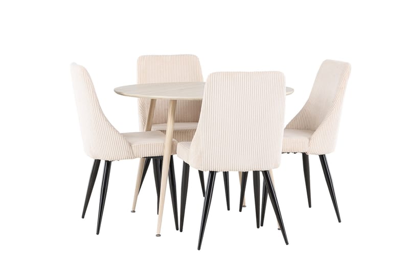 Plaza Matgrupp 100 cm Rund med 4 Leone stolar - Whitewash/Beige - Möbler - Bord & matgrupper - Matgrupper