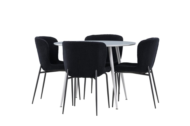 Plaza Matgrupp 100 cm Rund med 4 Modesto stolar, Grå/Svart