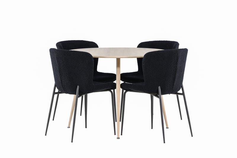 Plaza Matgrupp 100 cm Rund med 4 Modesto stolar - Whitewash/Svart - Möbler - Bord & matgrupper - Matgrupper