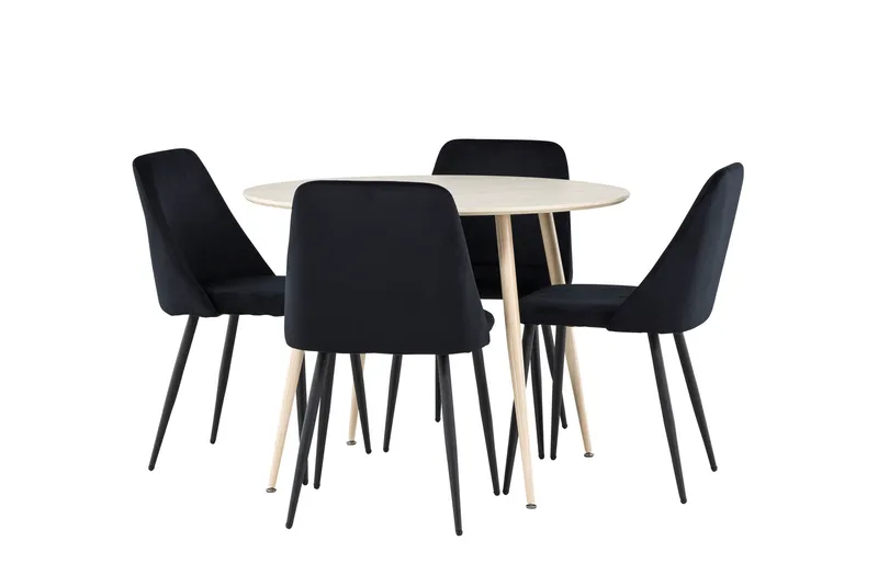 Plaza Matgrupp 100 cm Rund med 4 Night stolar, Whitewash/Svart